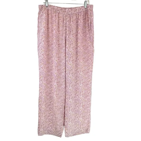 J. Crew 100% Silk Pull-on Pant in Beach Paisley Pink Yellow Blush White Sz 14 - Picture 2 of 10